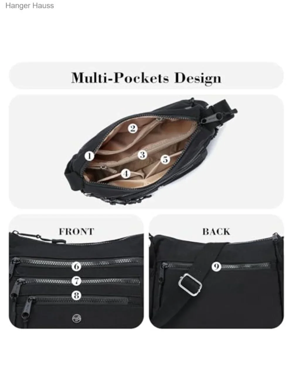 Nylon Crossbody Bag Multi Pocket Purse Women